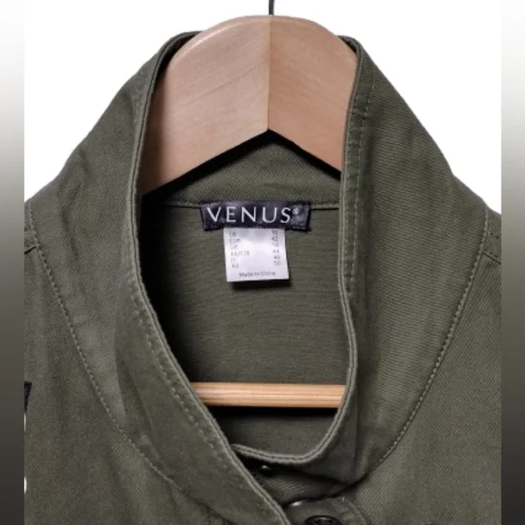 VENUS Olive Green Utility Jacket with Black Floral Embroidery – Size L - Picture 6 of 11